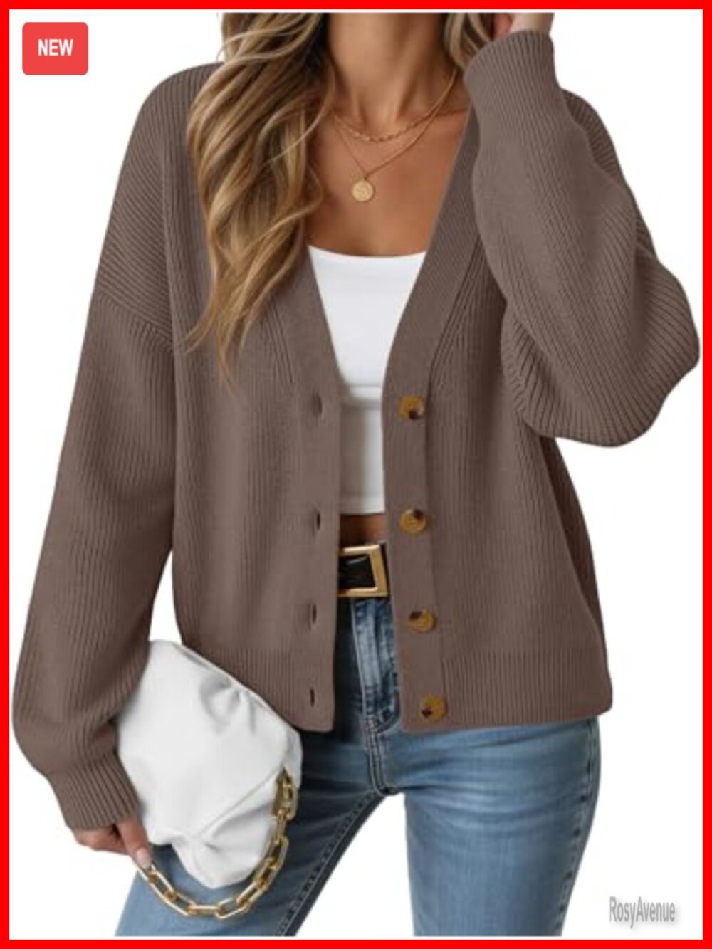 Women's Oversized Button Down V-Neck Cardigan Sweater